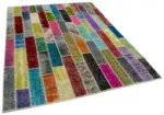 Patchwork Multi Pamuk Üzerine Yün El Dokuma Kilim-180x244 - Görsel 2