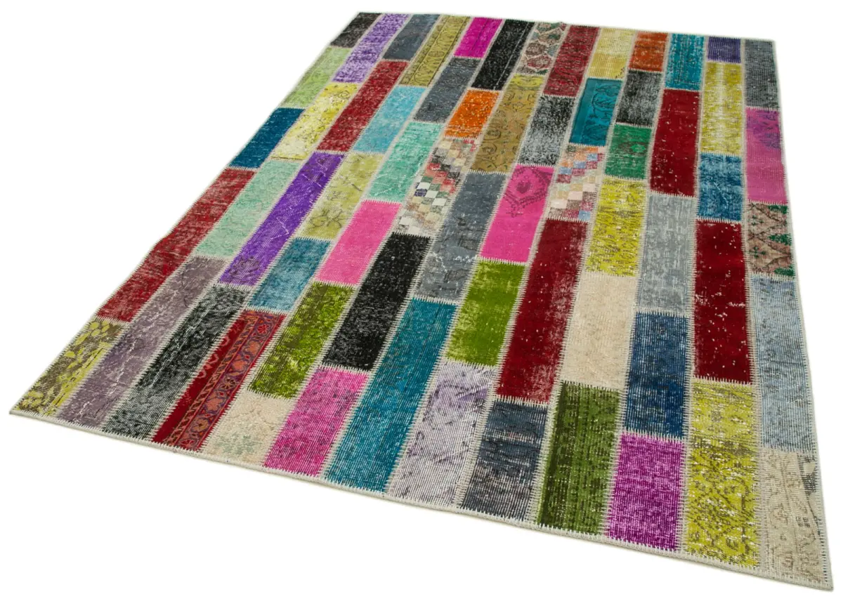 Patchwork Multi Pamuk Üzerine Yün El Dokuma Kilim-180x244 - Görsel 3