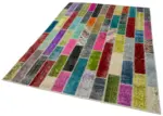 Patchwork Multi Pamuk Üzerine Yün El Dokuma Kilim-180x244 - Görsel 3