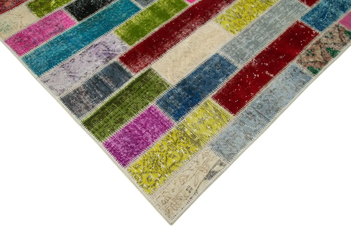 Patchwork Multi Pamuk Üzerine Yün El Dokuma Kilim-180x244 - Görsel 4