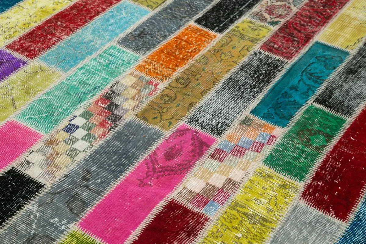 Patchwork Multi Pamuk Üzerine Yün El Dokuma Kilim-180x244 - Görsel 5