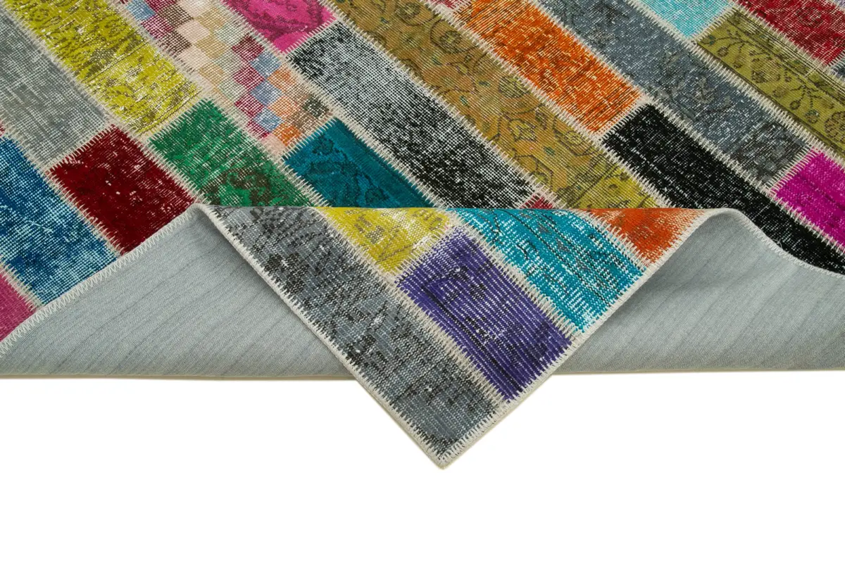 Patchwork Multi Pamuk Üzerine Yün El Dokuma Kilim-180x244 - Görsel 6