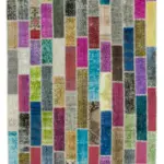 Patchwork Multi Pamuk Üzerine Yün El Dokuma Kilim-174x245