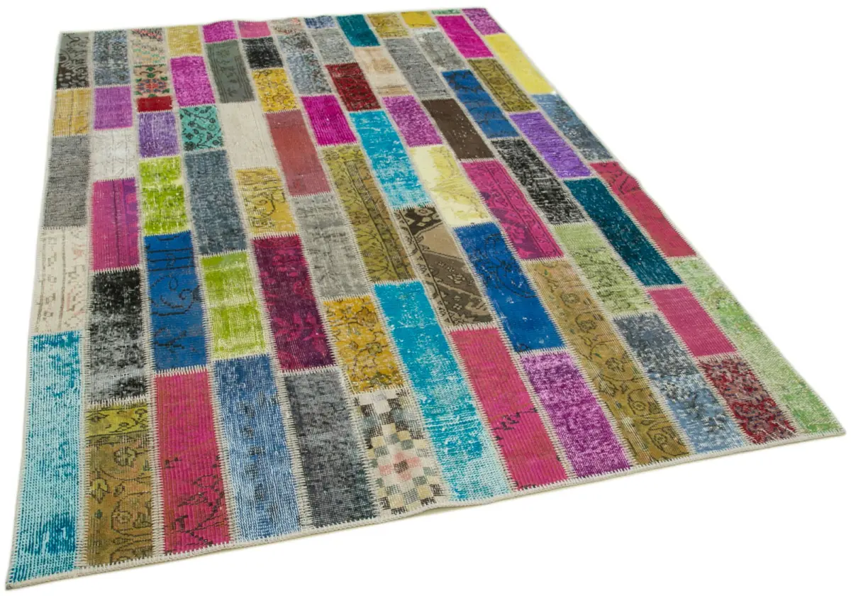 Patchwork Multi Pamuk Üzerine Yün El Dokuma Kilim-174x245 - Görsel 2