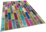 Patchwork Multi Pamuk Üzerine Yün El Dokuma Kilim-174x245 - Görsel 2