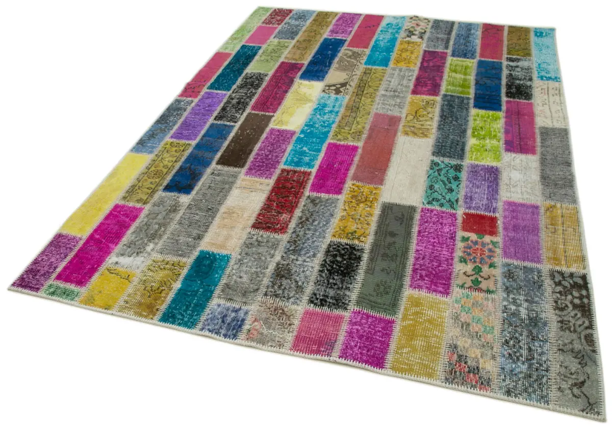 Patchwork Multi Pamuk Üzerine Yün El Dokuma Kilim-174x245 - Görsel 3