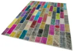 Patchwork Multi Pamuk Üzerine Yün El Dokuma Kilim-174x245 - Görsel 3
