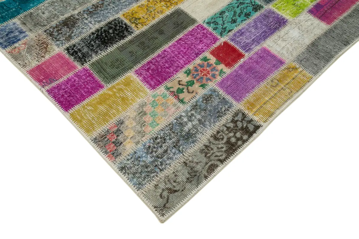 Patchwork Multi Pamuk Üzerine Yün El Dokuma Kilim-174x245 - Görsel 4