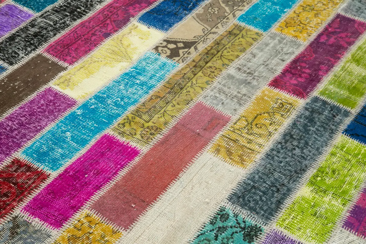 Patchwork Multi Pamuk Üzerine Yün El Dokuma Kilim-174x245 - Görsel 5