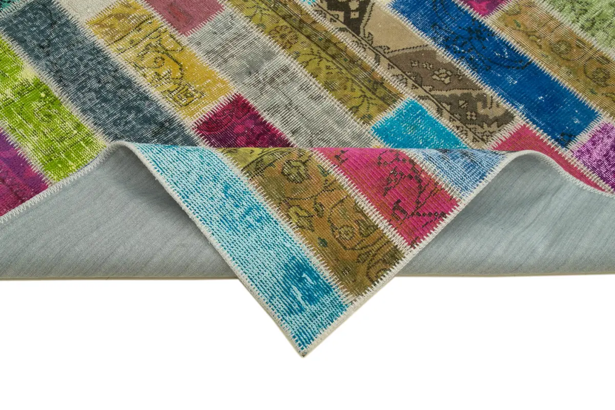 Patchwork Multi Pamuk Üzerine Yün El Dokuma Kilim-174x245 - Görsel 6