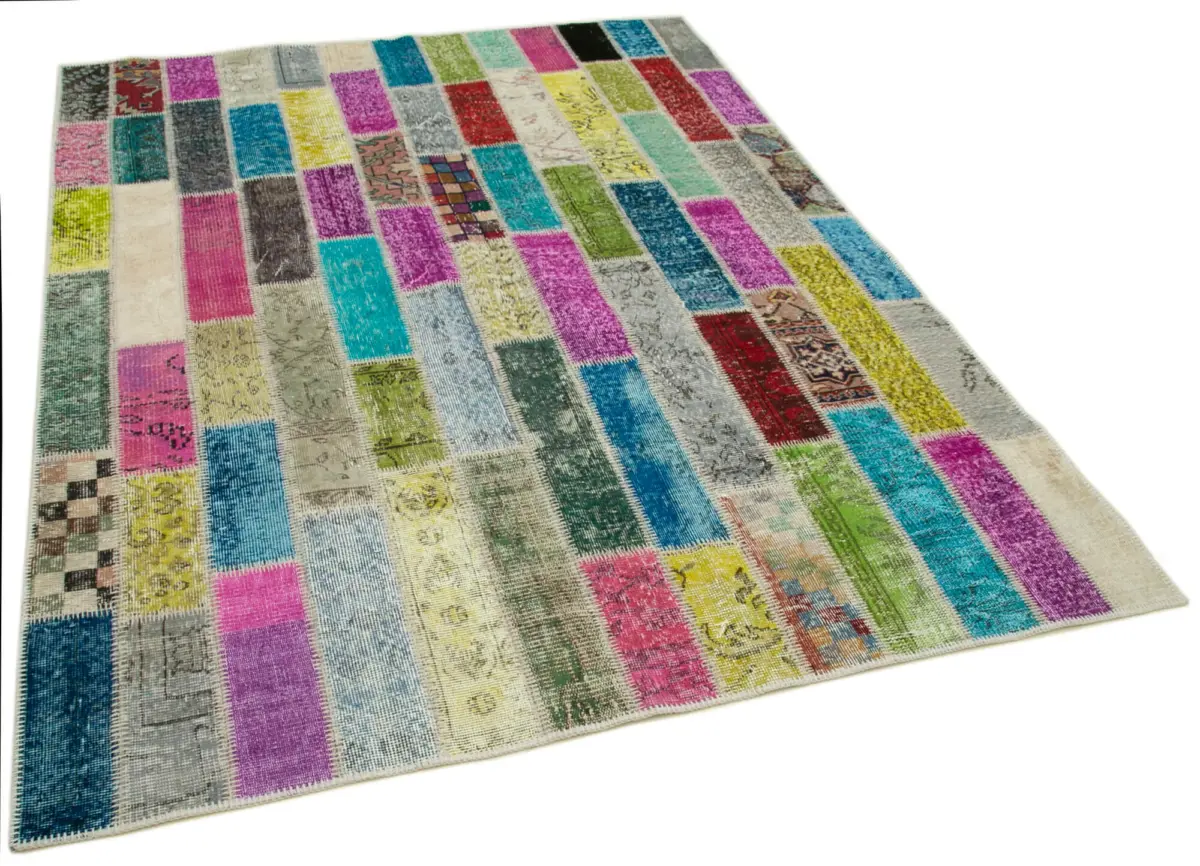 Patchwork Multi Pamuk Üzerine Yün El Dokuma Kilim-178x230 - Görsel 2
