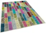 Patchwork Multi Pamuk Üzerine Yün El Dokuma Kilim-178x230 - Görsel 2