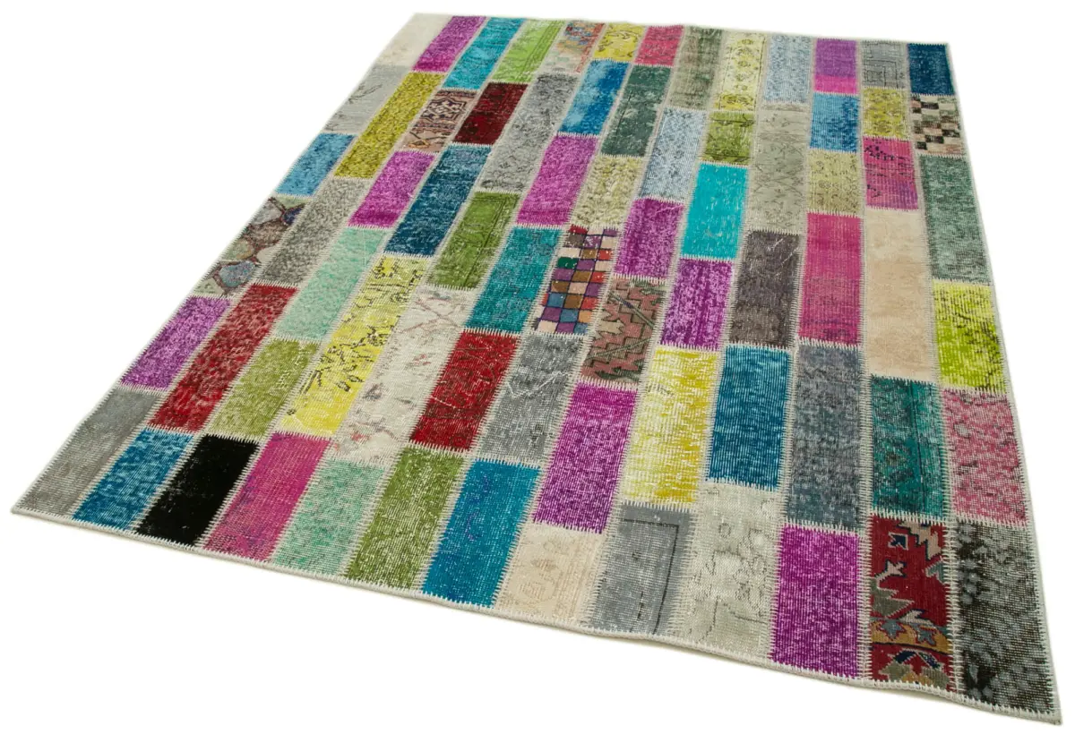 Patchwork Multi Pamuk Üzerine Yün El Dokuma Kilim-178x230 - Görsel 3