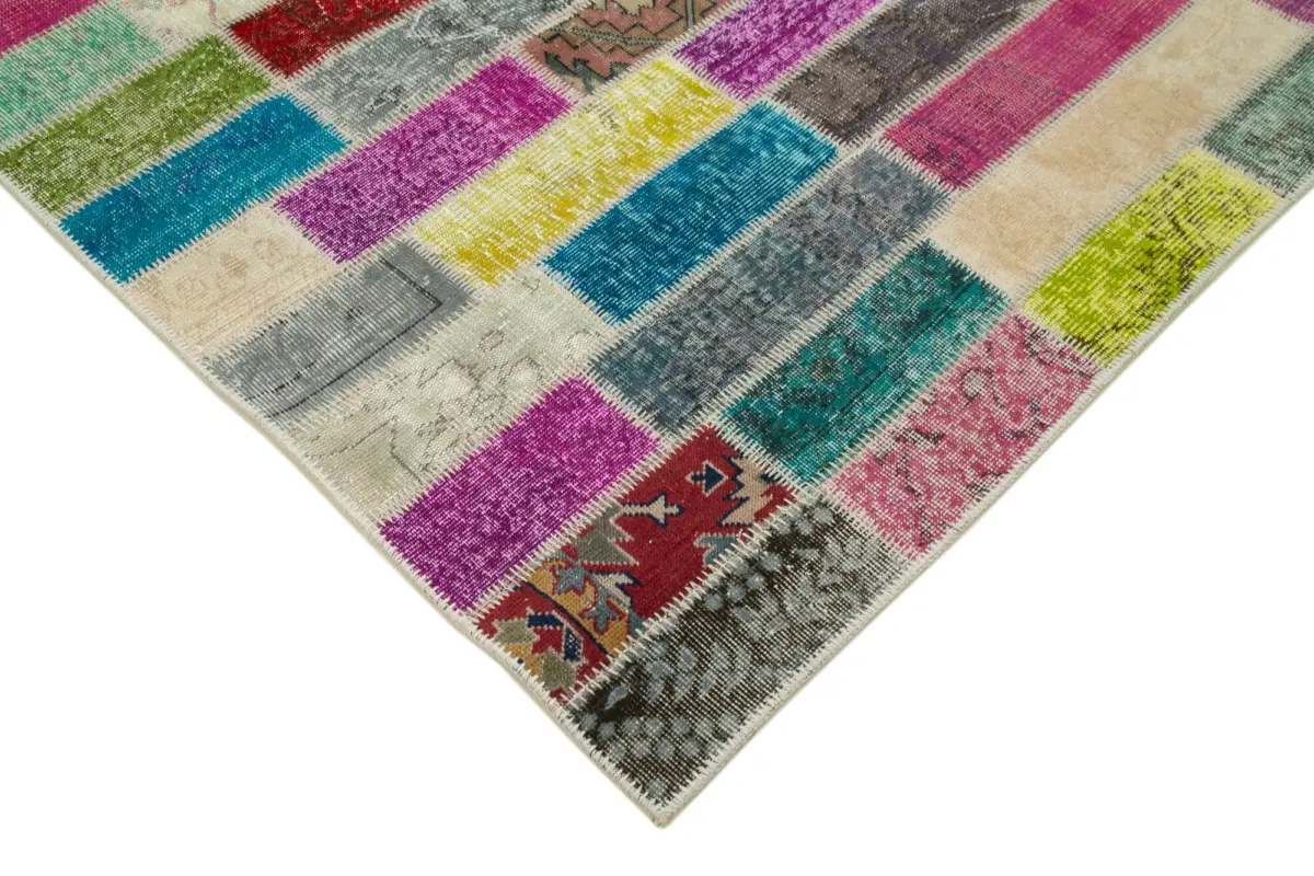 Patchwork Multi Pamuk Üzerine Yün El Dokuma Kilim-178x230 - Görsel 4