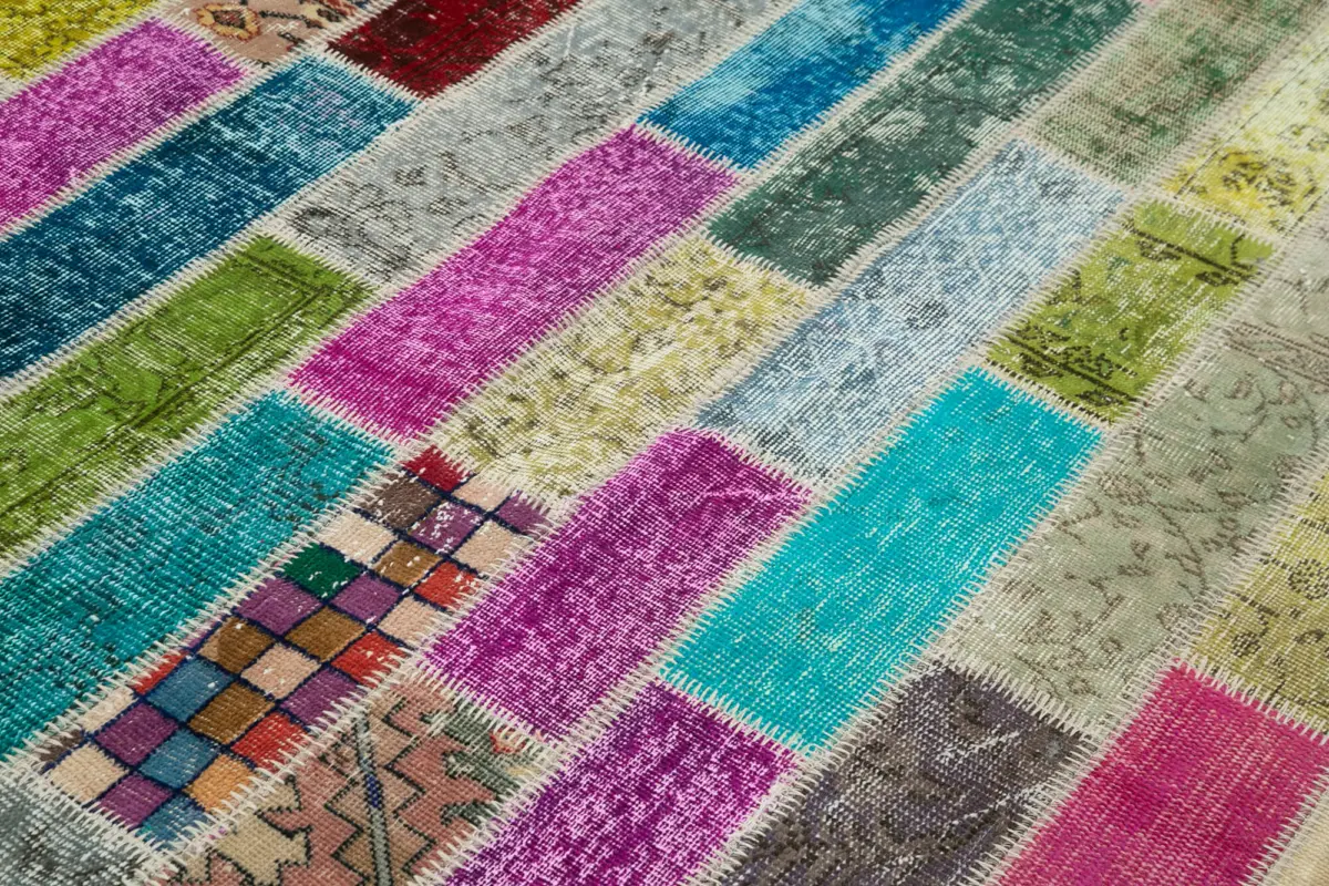 Patchwork Multi Pamuk Üzerine Yün El Dokuma Kilim-178x230 - Görsel 5