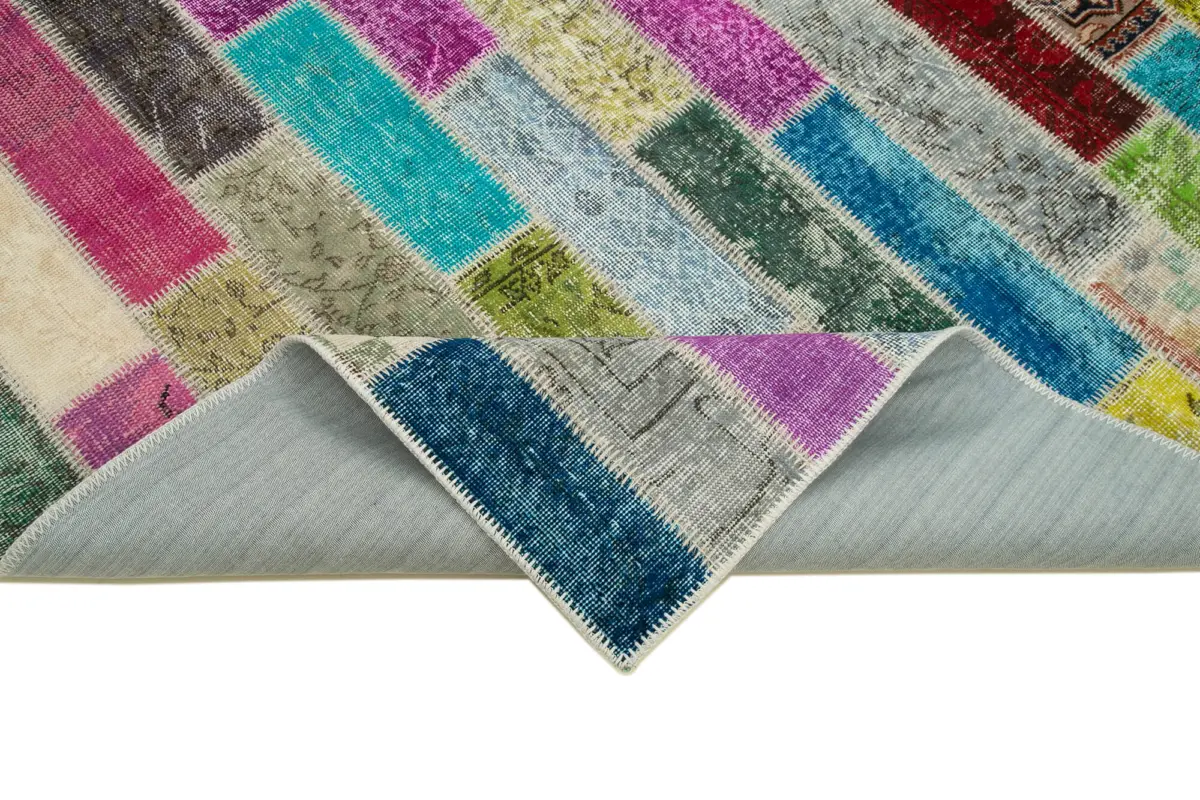 Patchwork Multi Pamuk Üzerine Yün El Dokuma Kilim-178x230 - Görsel 6