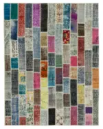 Patchwork Multi Pamuk Üzerine Yün El Dokuma Kilim-184x238