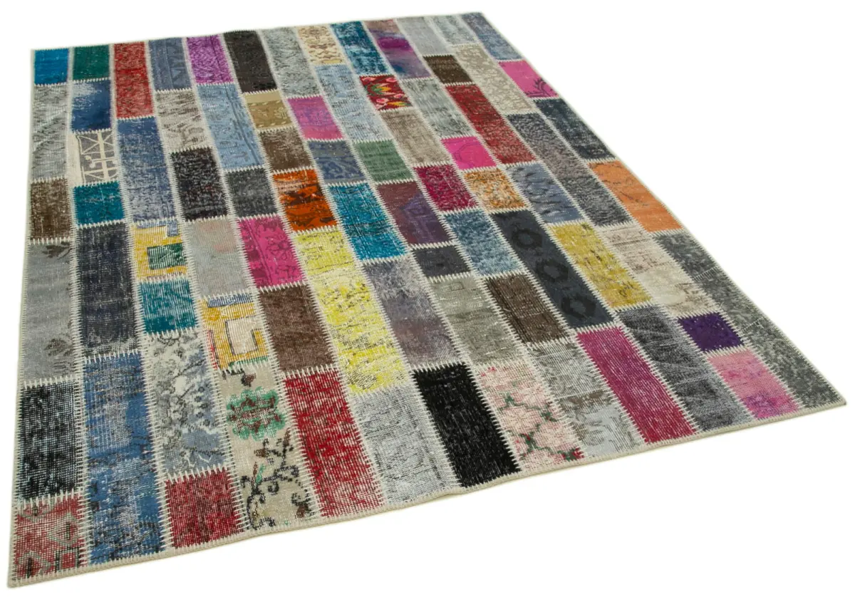 Patchwork Multi Pamuk Üzerine Yün El Dokuma Kilim-184x238 - Görsel 2