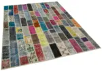 Patchwork Multi Pamuk Üzerine Yün El Dokuma Kilim-184x238 - Görsel 2
