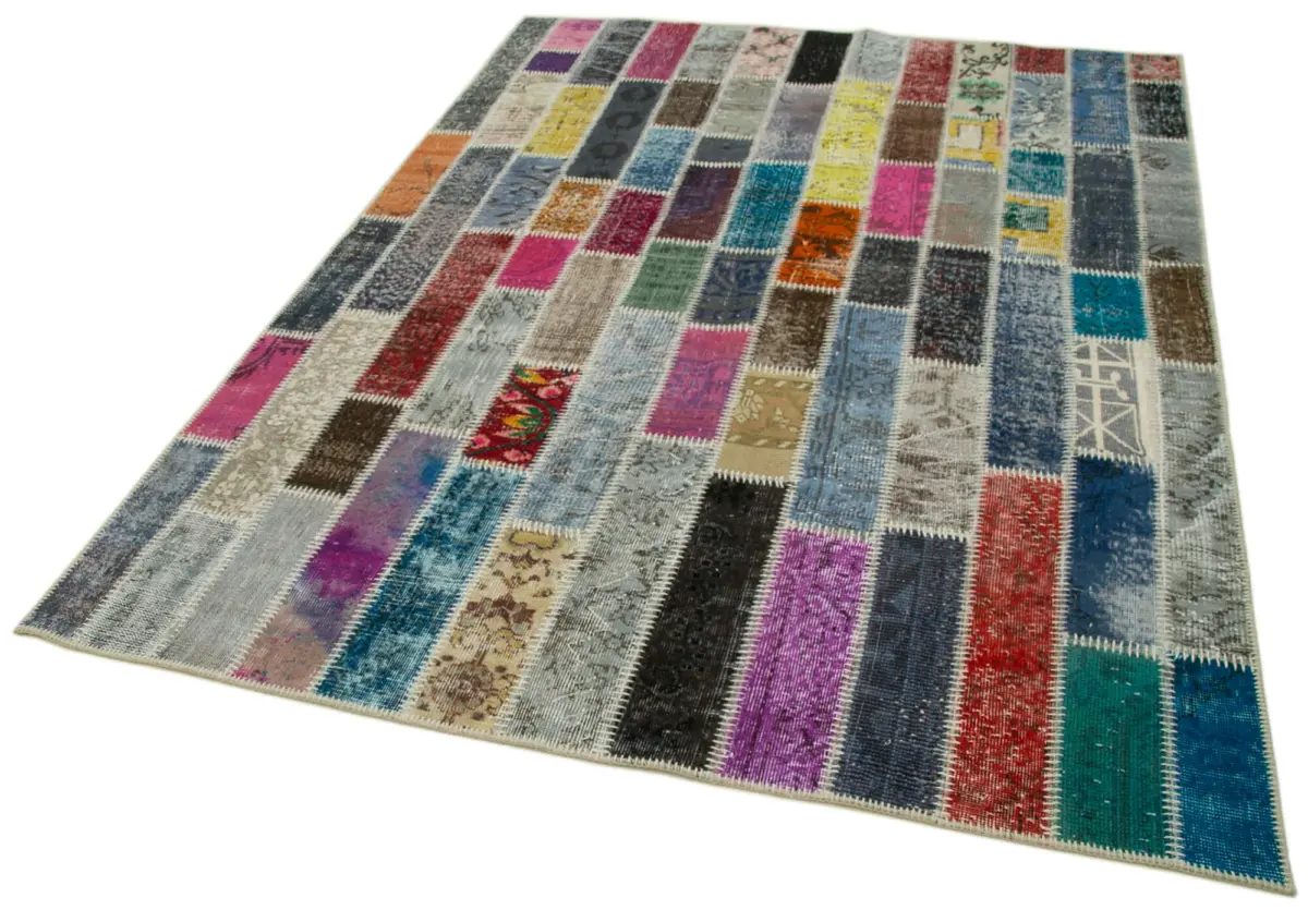 Patchwork Multi Pamuk Üzerine Yün El Dokuma Kilim-184x238 - Görsel 3
