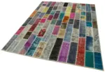 Patchwork Multi Pamuk Üzerine Yün El Dokuma Kilim-184x238 - Görsel 3