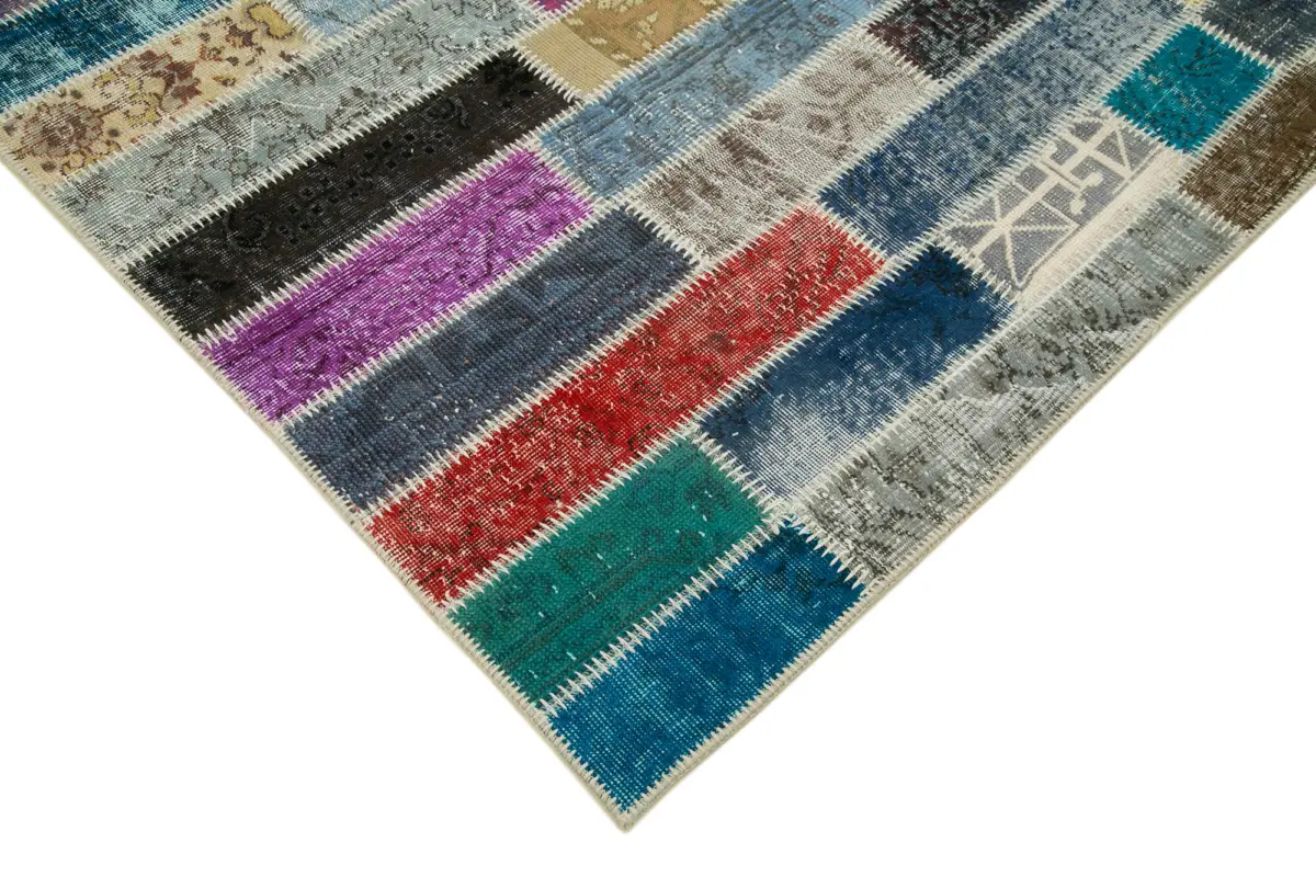 Patchwork Multi Pamuk Üzerine Yün El Dokuma Kilim-184x238 - Görsel 4