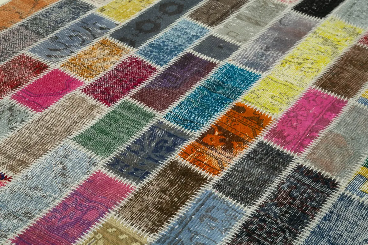 Patchwork Multi Pamuk Üzerine Yün El Dokuma Kilim-184x238 - Görsel 5