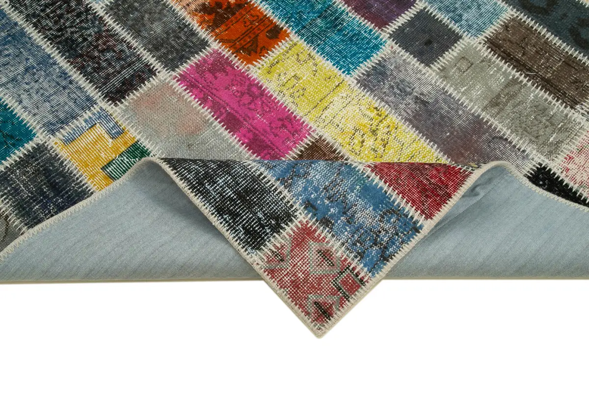 Patchwork Multi Pamuk Üzerine Yün El Dokuma Kilim-184x238 - Görsel 6