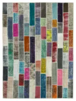 Patchwork Multi Pamuk Üzerine Yün El Dokuma Kilim-187x250