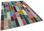 Patchwork Multi Pamuk Üzerine Yün El Dokuma Kilim-187x250 - Görsel 2