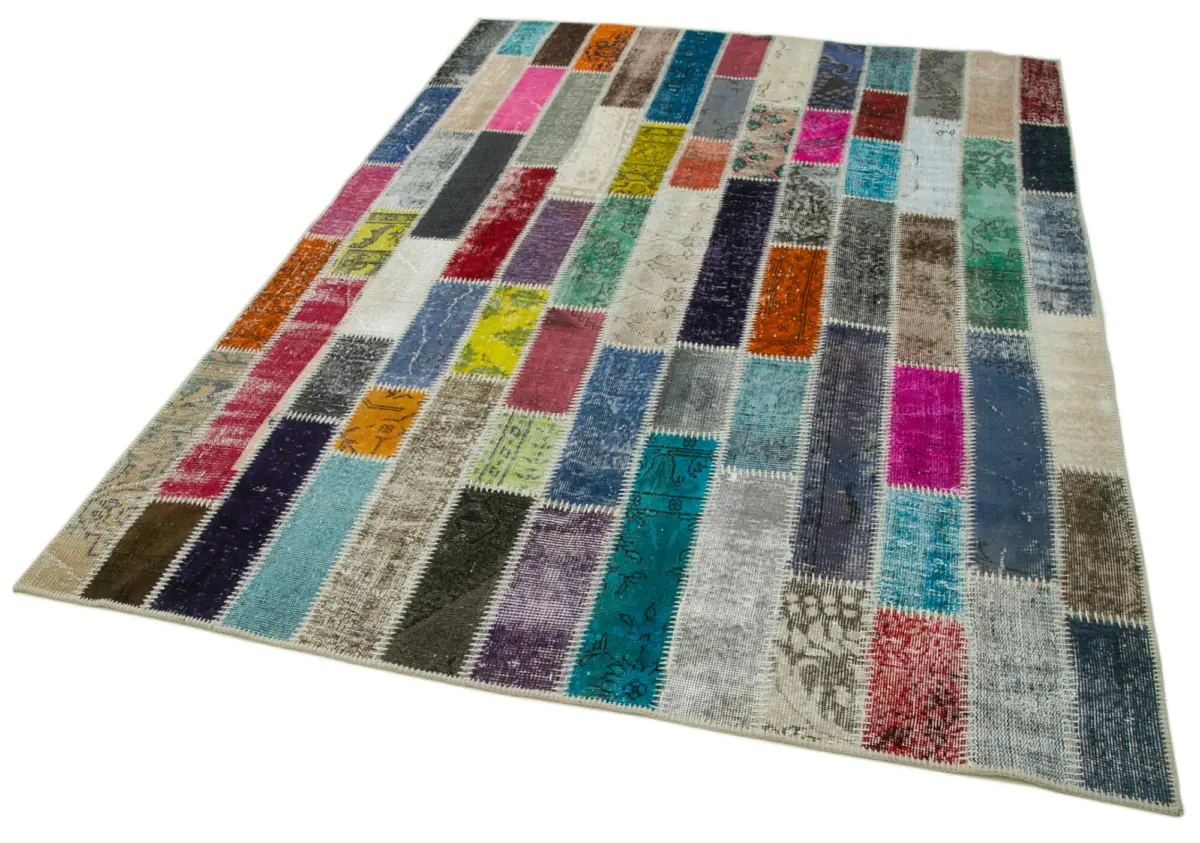Patchwork Multi Pamuk Üzerine Yün El Dokuma Kilim-187x250 - Görsel 3