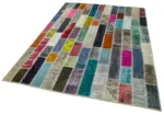 Patchwork Multi Pamuk Üzerine Yün El Dokuma Kilim-187x250 - Görsel 3
