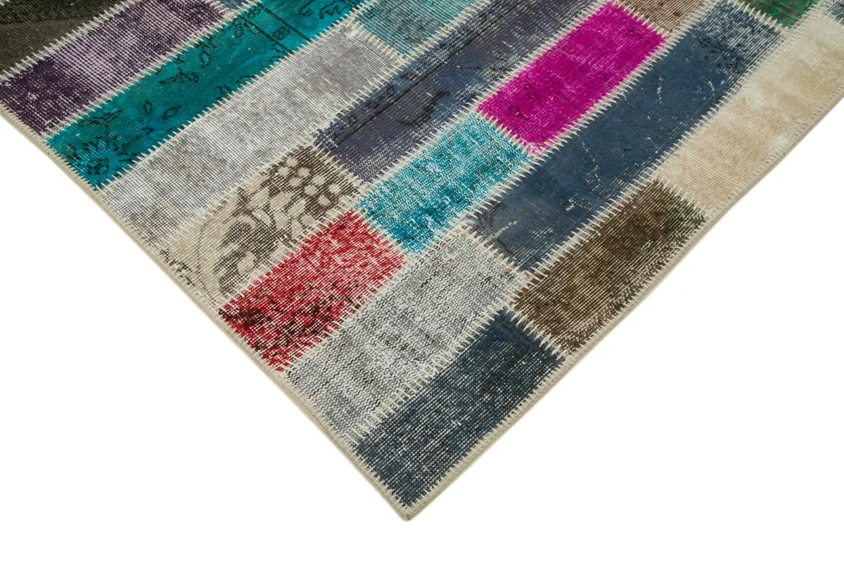 Patchwork Multi Pamuk Üzerine Yün El Dokuma Kilim-187x250 - Görsel 4