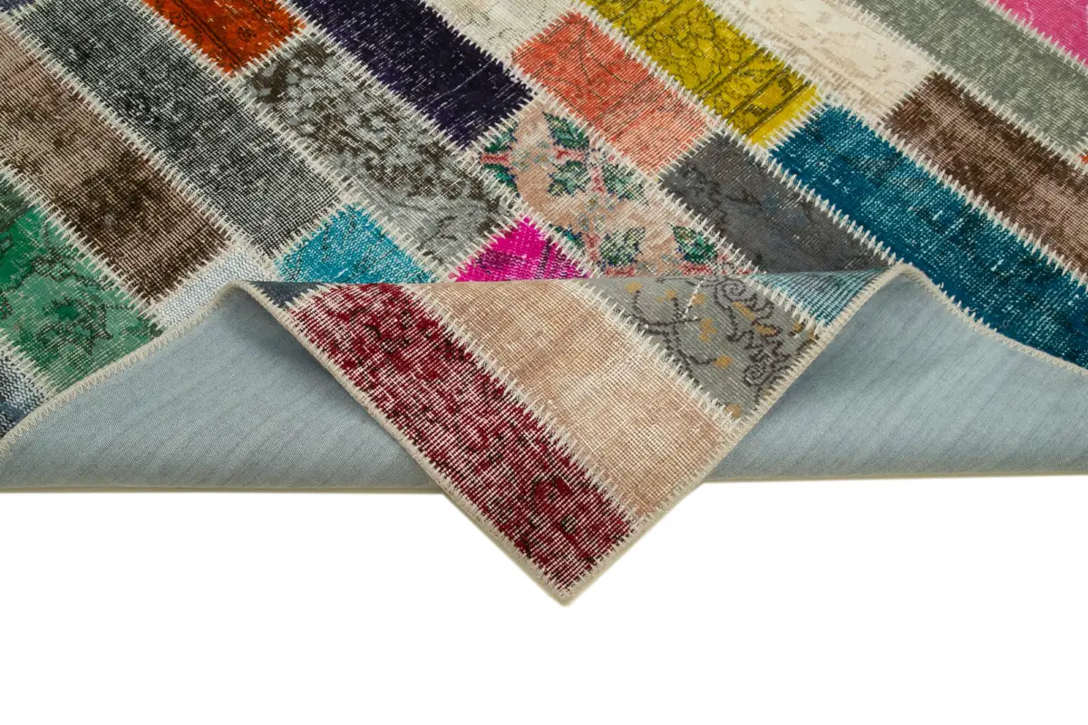 Patchwork Multi Pamuk Üzerine Yün El Dokuma Kilim-187x250 - Görsel 6