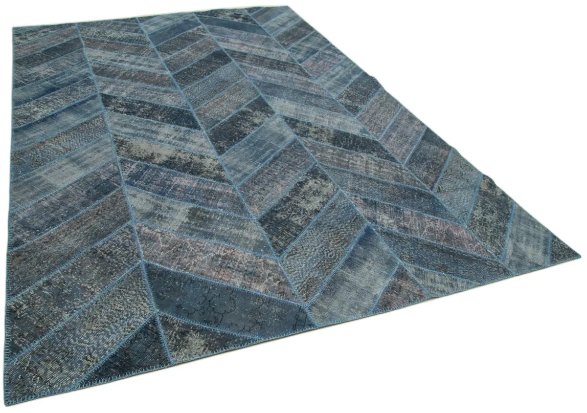 Patchwork Mavi Pamuk Üzerine Yün El Dokuma Kilim-279x371 - Görsel 2