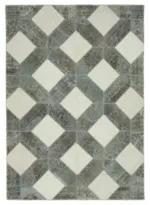 Patchwork Gri Pamuk Üzerine Yün El Dokuma Kilim-251x354