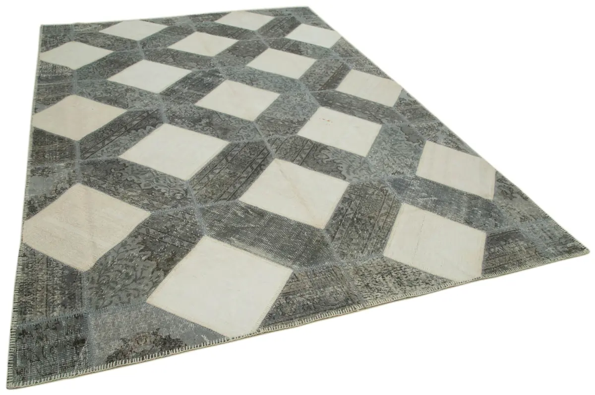 Patchwork Gri Pamuk Üzerine Yün El Dokuma Kilim-251x354 - Görsel 2