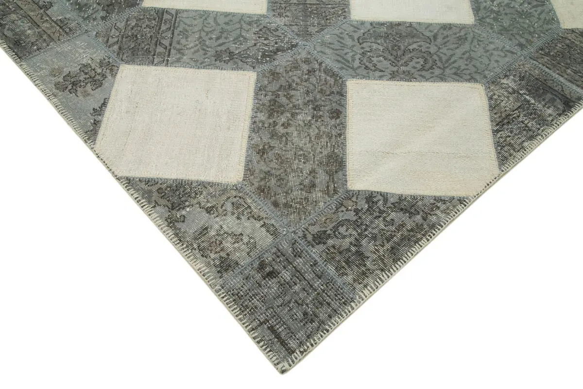 Patchwork Gri Pamuk Üzerine Yün El Dokuma Kilim-251x354 - Görsel 4