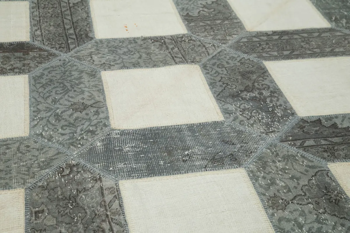 Patchwork Gri Pamuk Üzerine Yün El Dokuma Kilim-251x354 - Görsel 5
