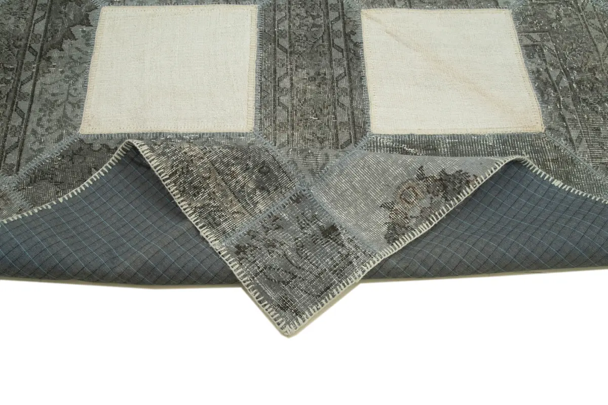 Patchwork Gri Pamuk Üzerine Yün El Dokuma Kilim-251x354 - Görsel 6