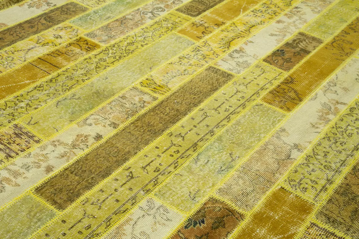 Patchwork Sarı Pamuk Üzerine Yün El Dokuma Kilim-248x305 - Görsel 5