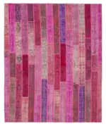 Patchwork Pembe Pamuk Üzerine Yün El Dokuma Kilim-252x308