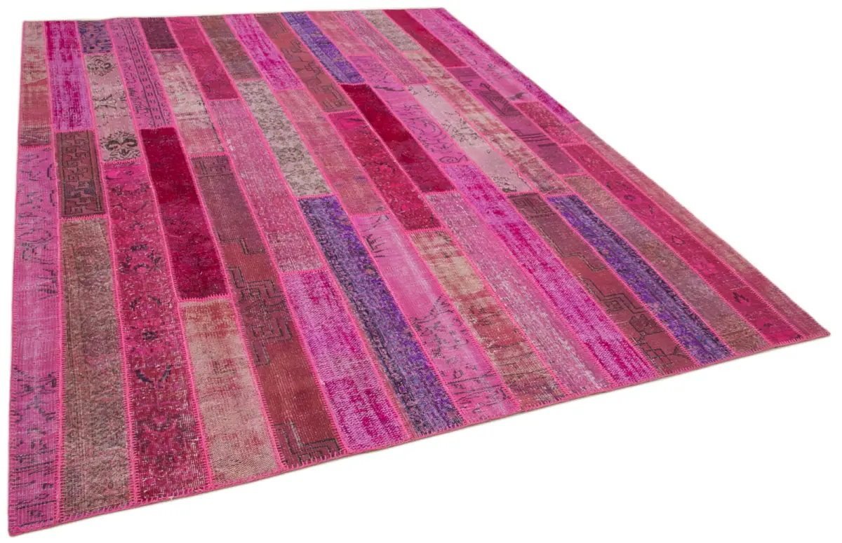 Patchwork Pembe Pamuk Üzerine Yün El Dokuma Kilim-252x308 - Görsel 2