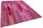 Patchwork Pembe Pamuk Üzerine Yün El Dokuma Kilim-252x308 - Görsel 2