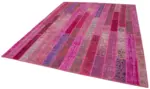 Patchwork Pembe Pamuk Üzerine Yün El Dokuma Kilim-252x308 - Görsel 3