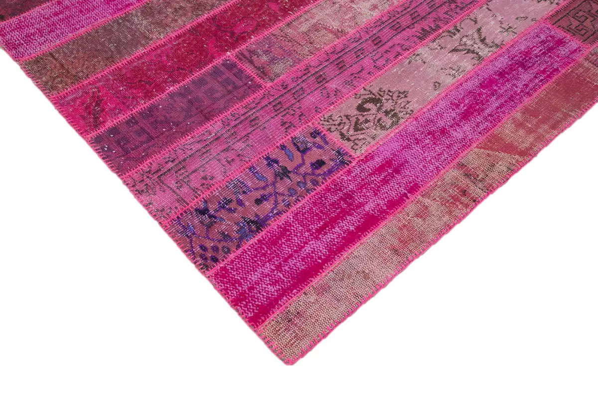 Patchwork Pembe Pamuk Üzerine Yün El Dokuma Kilim-252x308 - Görsel 4