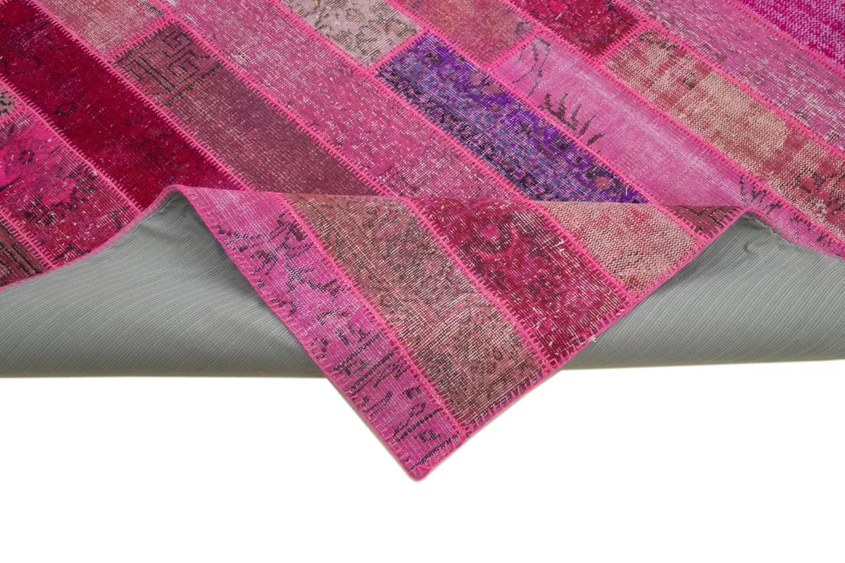 Patchwork Pembe Pamuk Üzerine Yün El Dokuma Kilim-252x308 - Görsel 6