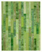 Patchwork Yeşil Pamuk Üzerine Yün El Dokuma Kilim-247x308