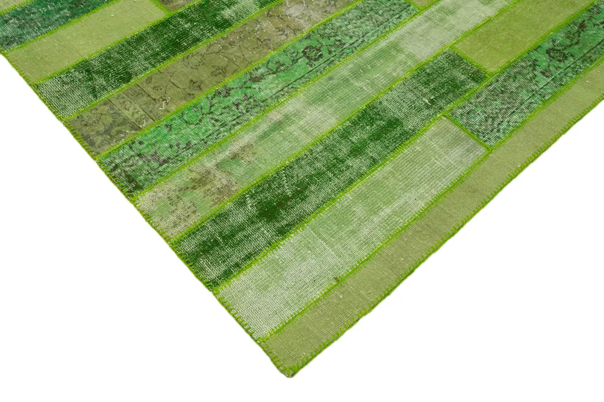 Patchwork Yeşil Pamuk Üzerine Yün El Dokuma Kilim-247x308 - Görsel 4