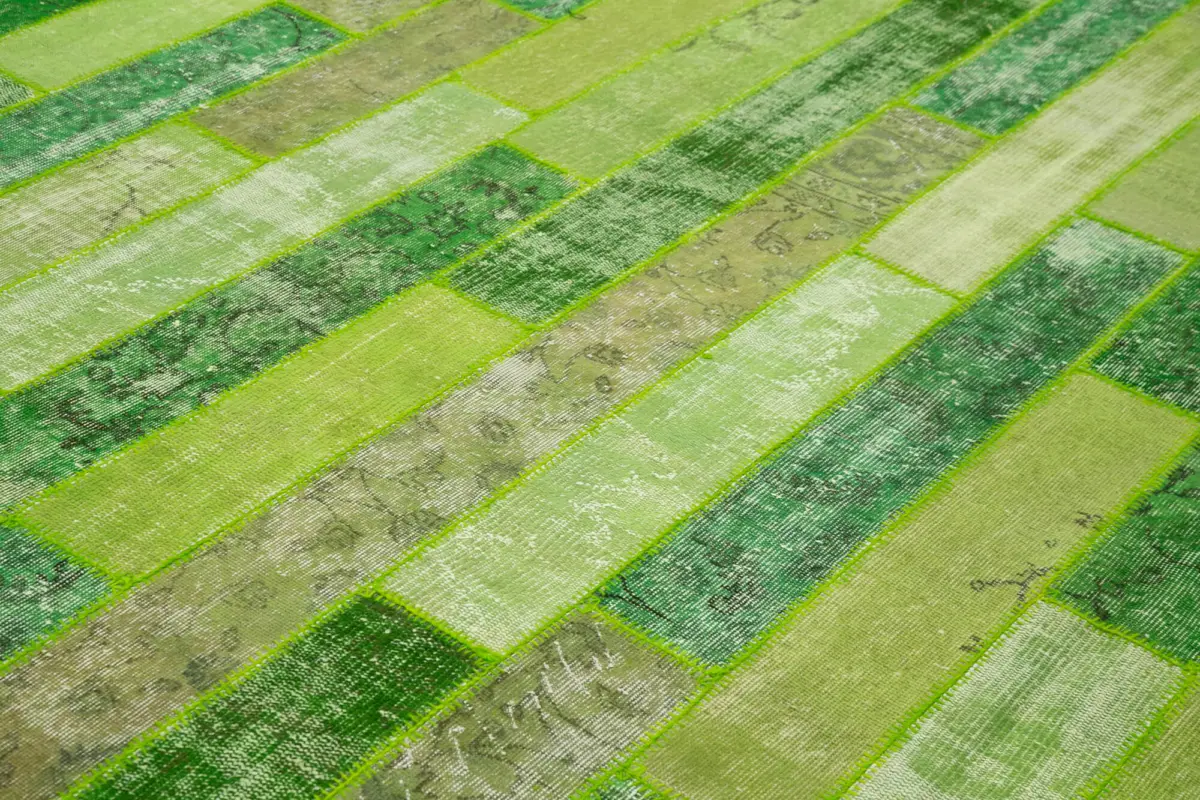 Patchwork Yeşil Pamuk Üzerine Yün El Dokuma Kilim-247x308 - Görsel 5